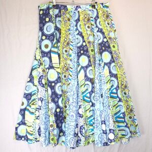 Toni B Women XL Boho Patchwork Maxi Skirt Blue Green Abstract Flowy Boho